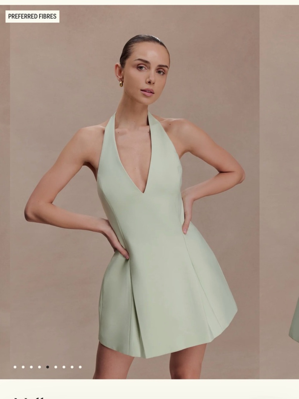 Meshki Halter V-Neck Mini Dress in pistachio green